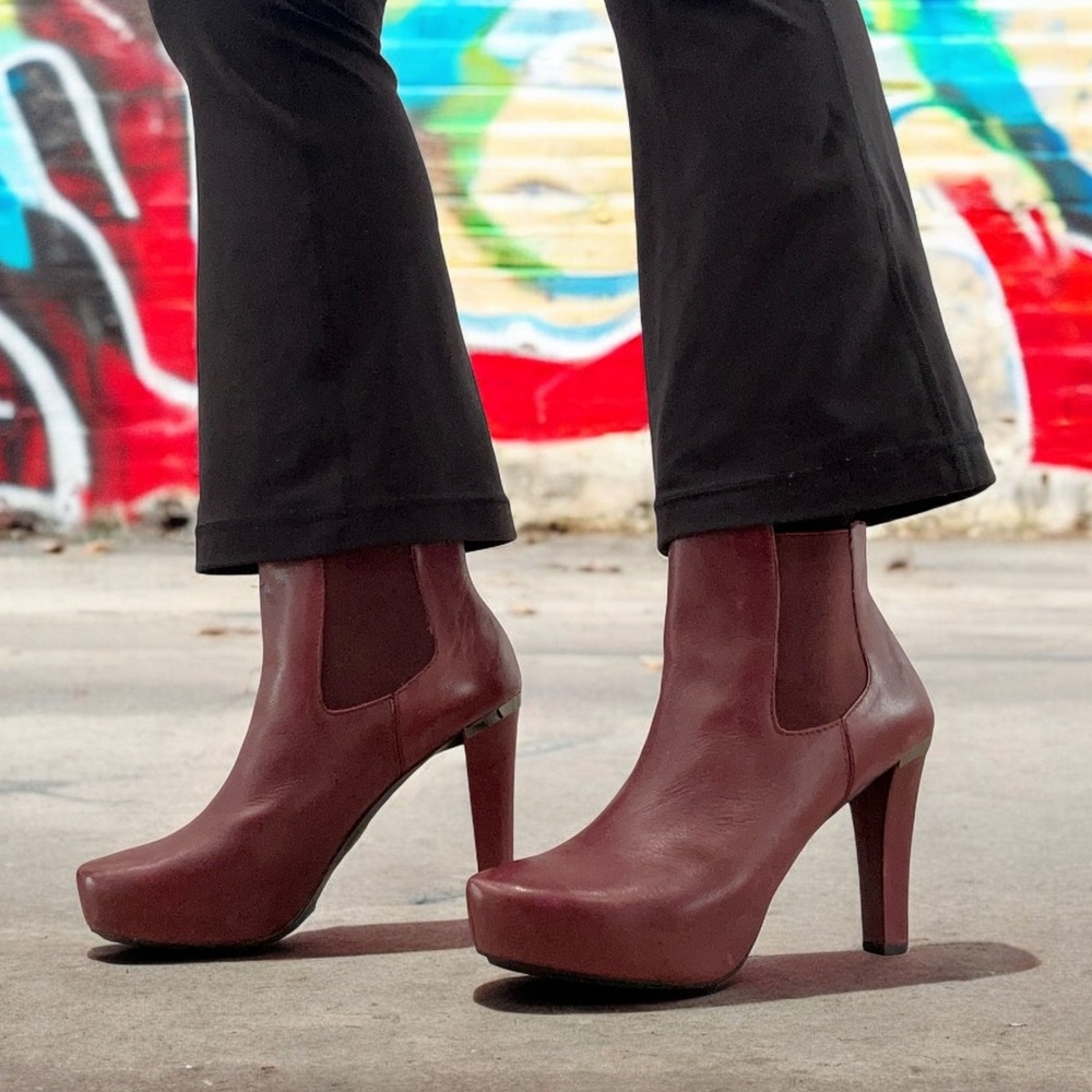 Y2K Concert Platform Maroon Leather Ankle Booties